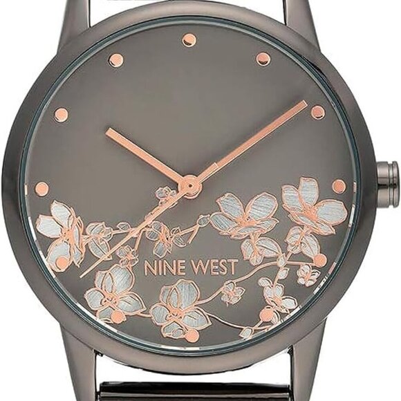Premium Women's Gunmetal Grey Mesh Watch with Adjustable Buckle & Floral Design - Picture 1 of 6